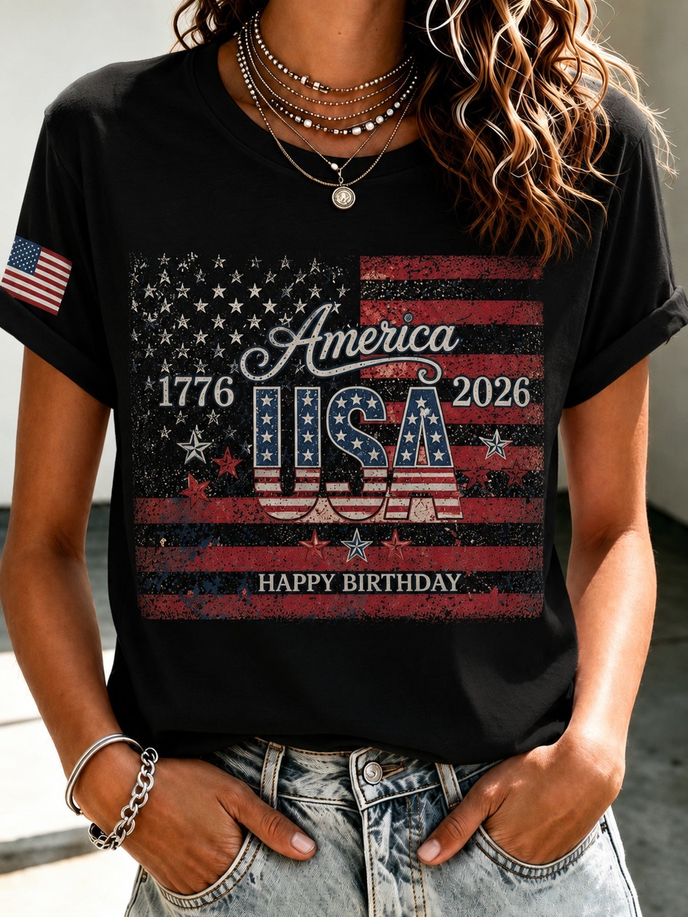 Men's Patriotic T-Shirt - Round Neck Short Sleeve Streetwear Style – view 9