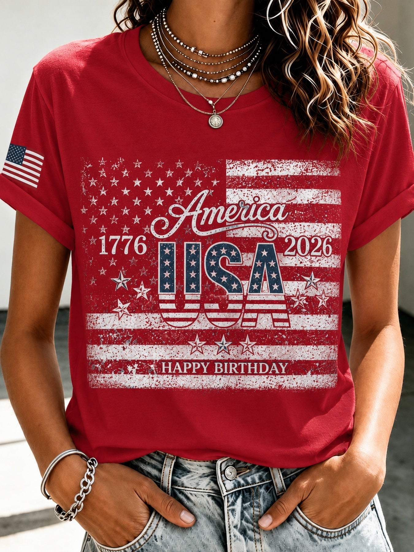 Men's Patriotic T-Shirt - Round Neck Short Sleeve Streetwear Style – view 12