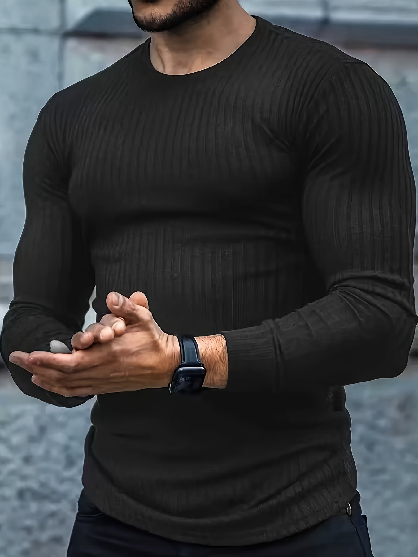Men's Performance T-Shirt - Crew Neck Long Sleeve – Black+white +blue Khaki – view 3
