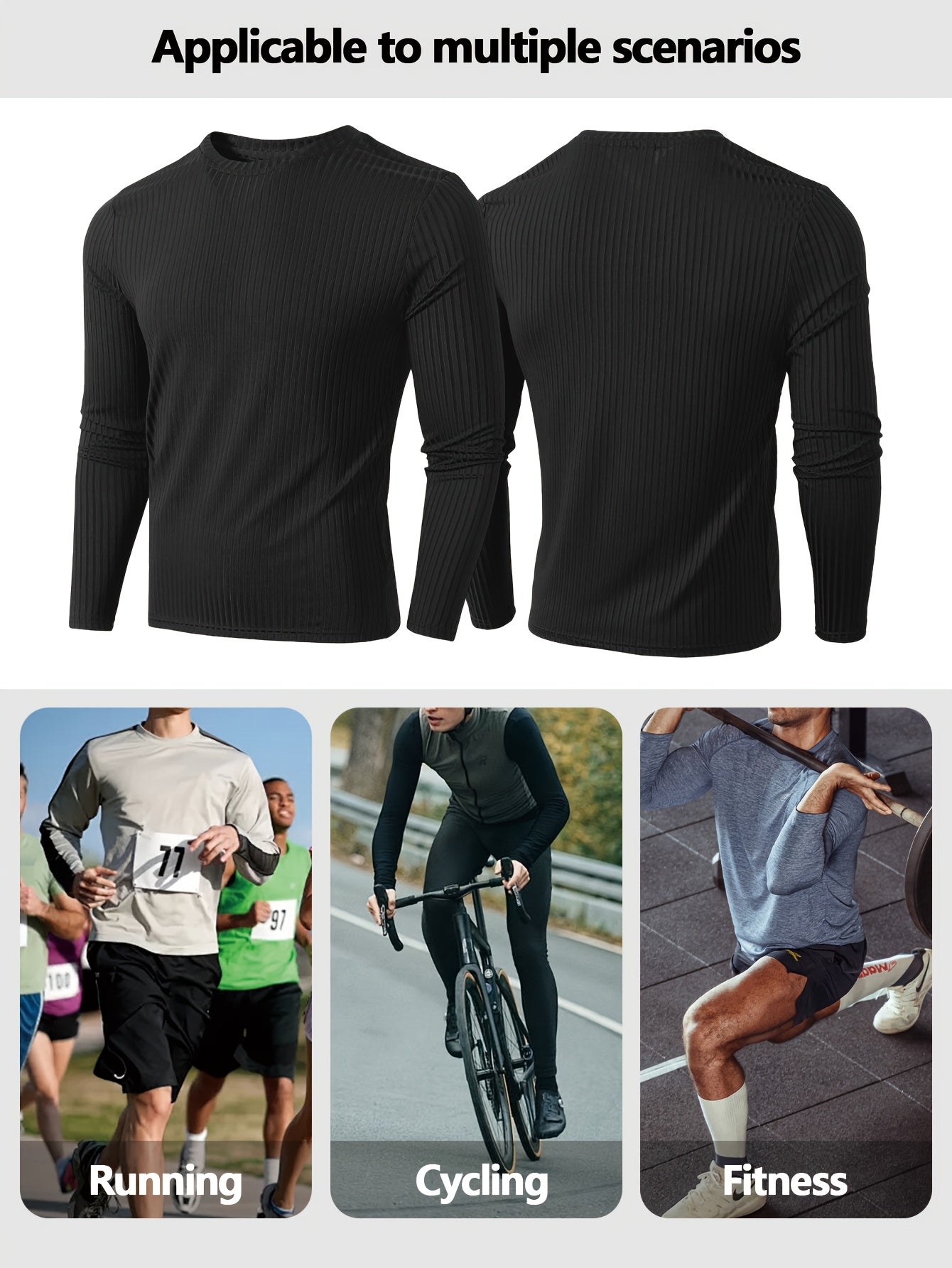 Men's Performance T-Shirt - Crew Neck Long Sleeve – Black+white +blue Khaki – view 5