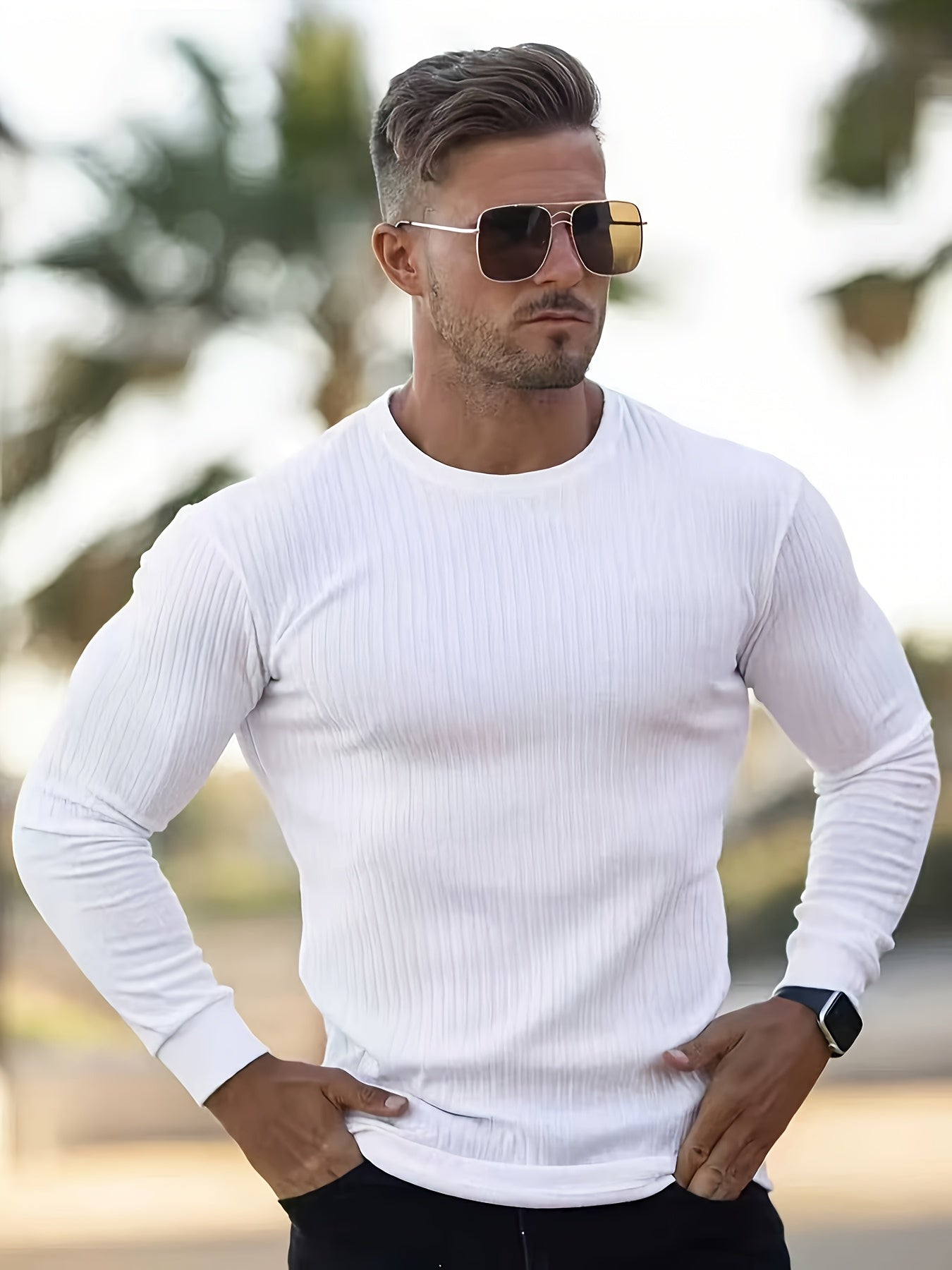 Men's Performance T-Shirt - Crew Neck Long Sleeve – Black+white +blue Khaki – view 9