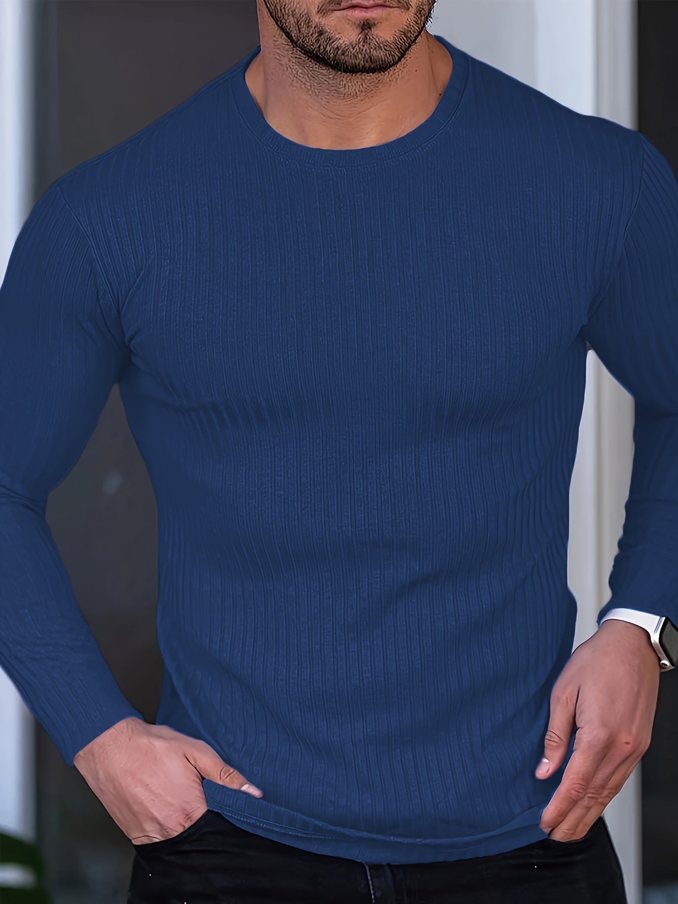 Men's Performance T-Shirt - Crew Neck Long Sleeve – Black+white +blue Khaki – view 10