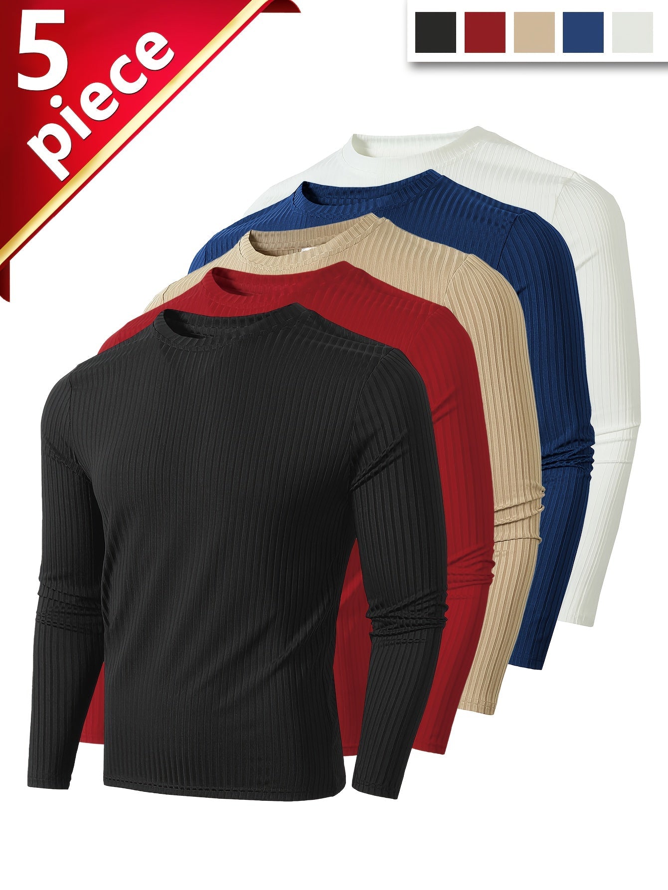 Men's Performance T-Shirt - Crew Neck Long Sleeve – Black+white +blue Khaki – Black option – main product image