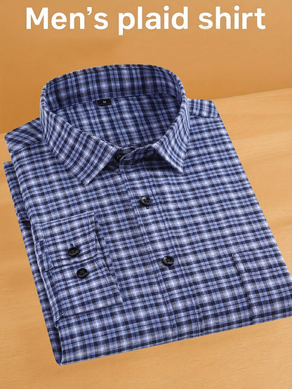 Men's Plaid Long Sleeve Casual Shirt - Easy Care – Navy option – view 2