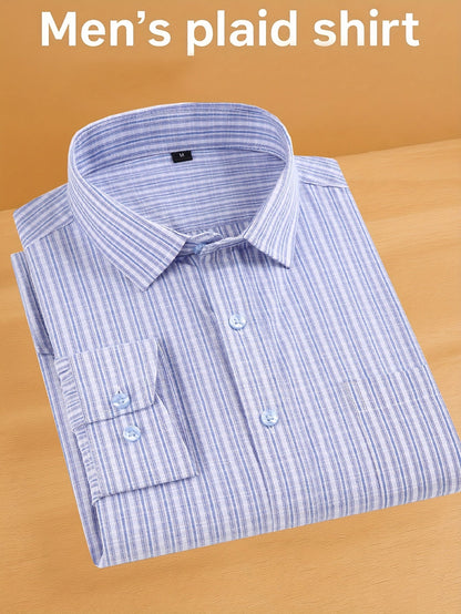Men's Plaid Long Sleeve Casual Shirt - Easy Care – Navy option – view 7