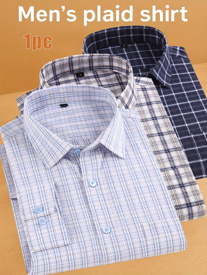 Men's Plaid Long Sleeve Casual Shirt - Easy Care – Navy option – view 8