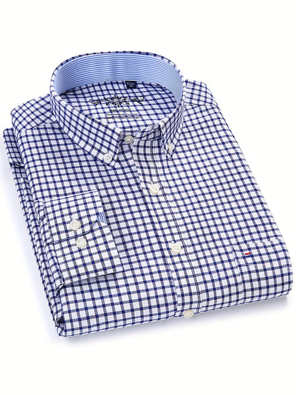 Men's Plaid Long Sleeve Dress Shirt - Easy Care – Purple option – view 3