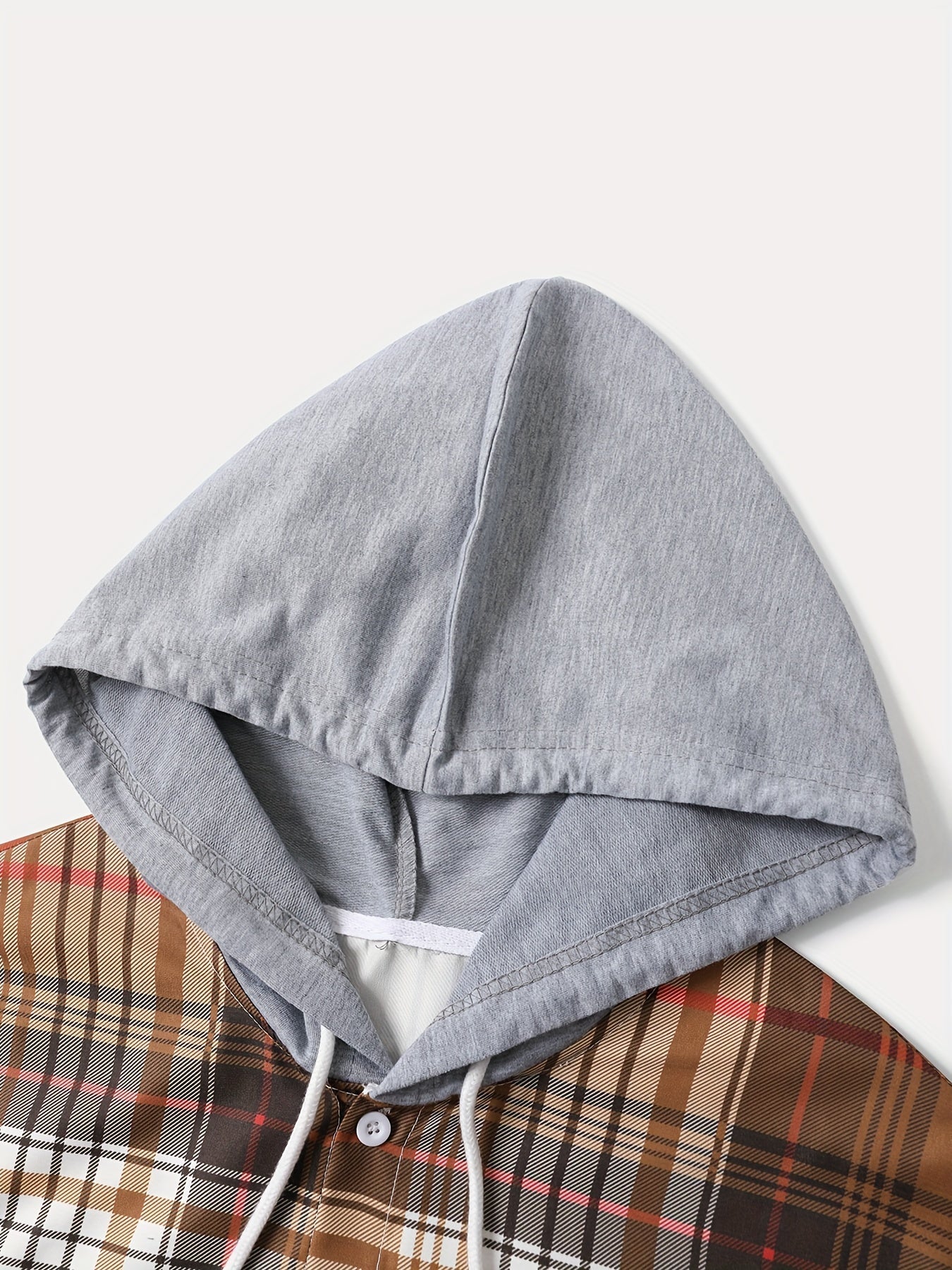 Men's Plaid Long Sleeve Hooded Shirt - Stretch – view 4