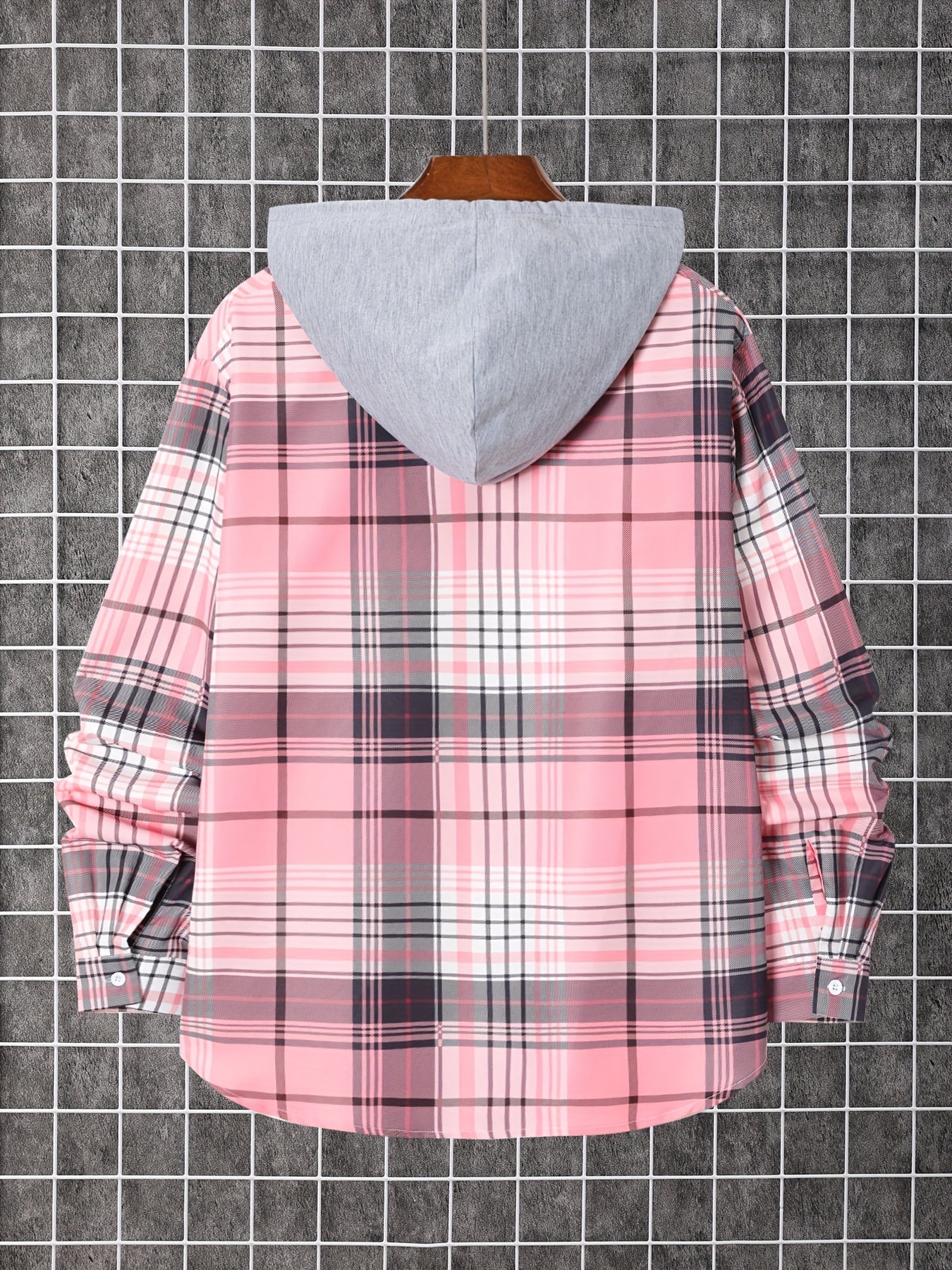 Men's Plaid Long Sleeve Hooded Shirt - Stretch – view 8