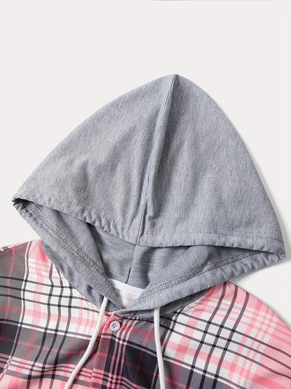 Men's Plaid Long Sleeve Hooded Shirt - Stretch – view 9