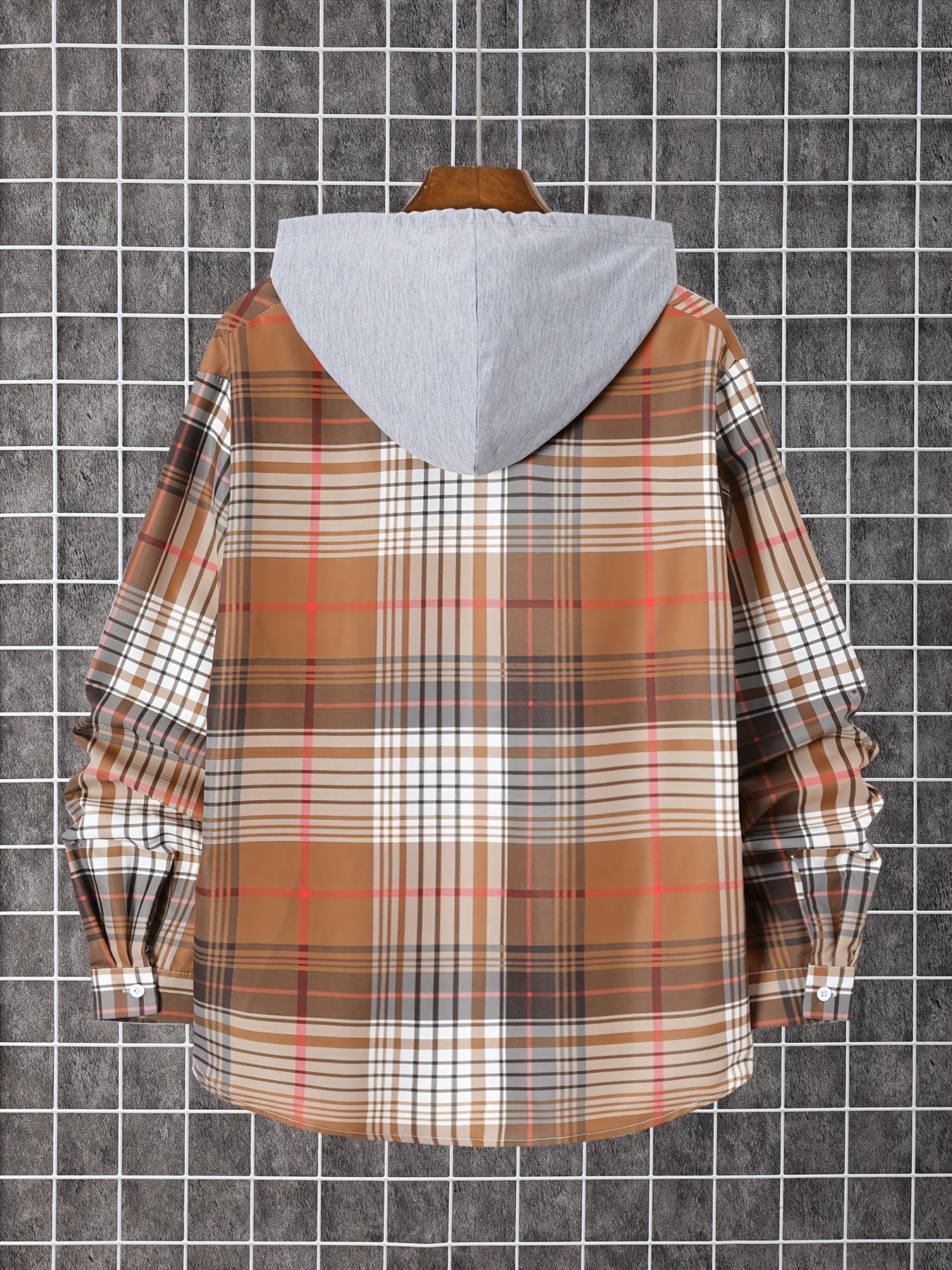 Men's Plaid Long Sleeve Hooded Shirt - Stretch – view 11