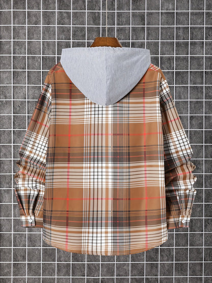 Men's Plaid Long Sleeve Hooded Shirt - Stretch – view 11