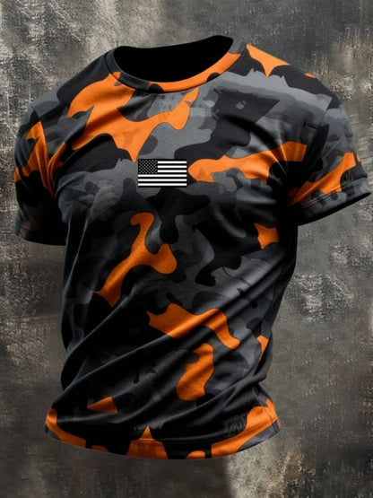 Men's Plus Size Camo Graphic T-Shirt - American Flag Chest Detail – view 4