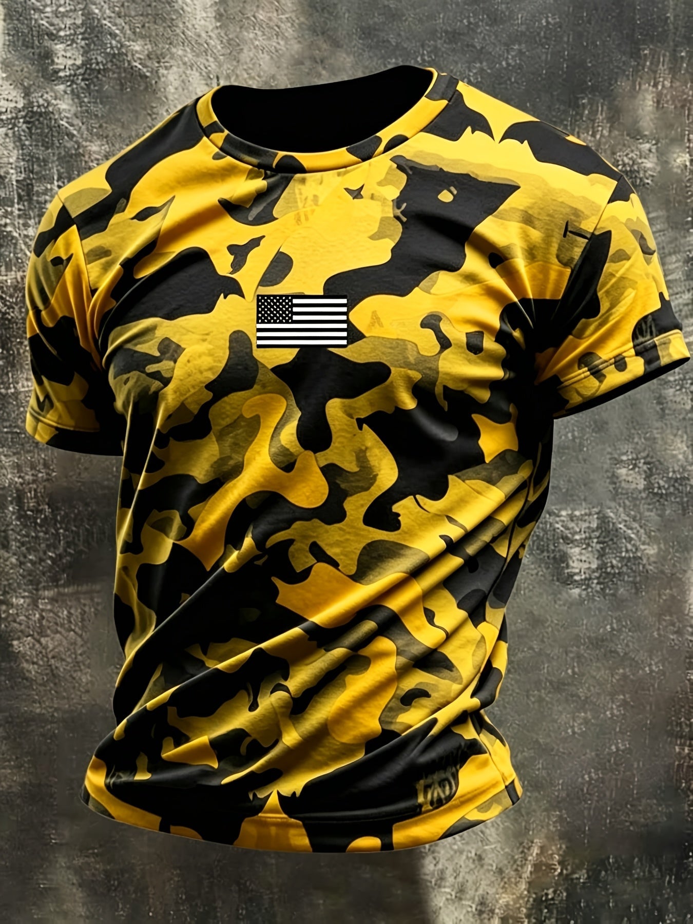 Men's Plus Size Camo Graphic T-Shirt - American Flag Chest Detail – Orange option – view 7