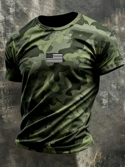 Men's Plus Size Camo Graphic T-Shirt - American Flag Chest Detail – Orange option – view 8