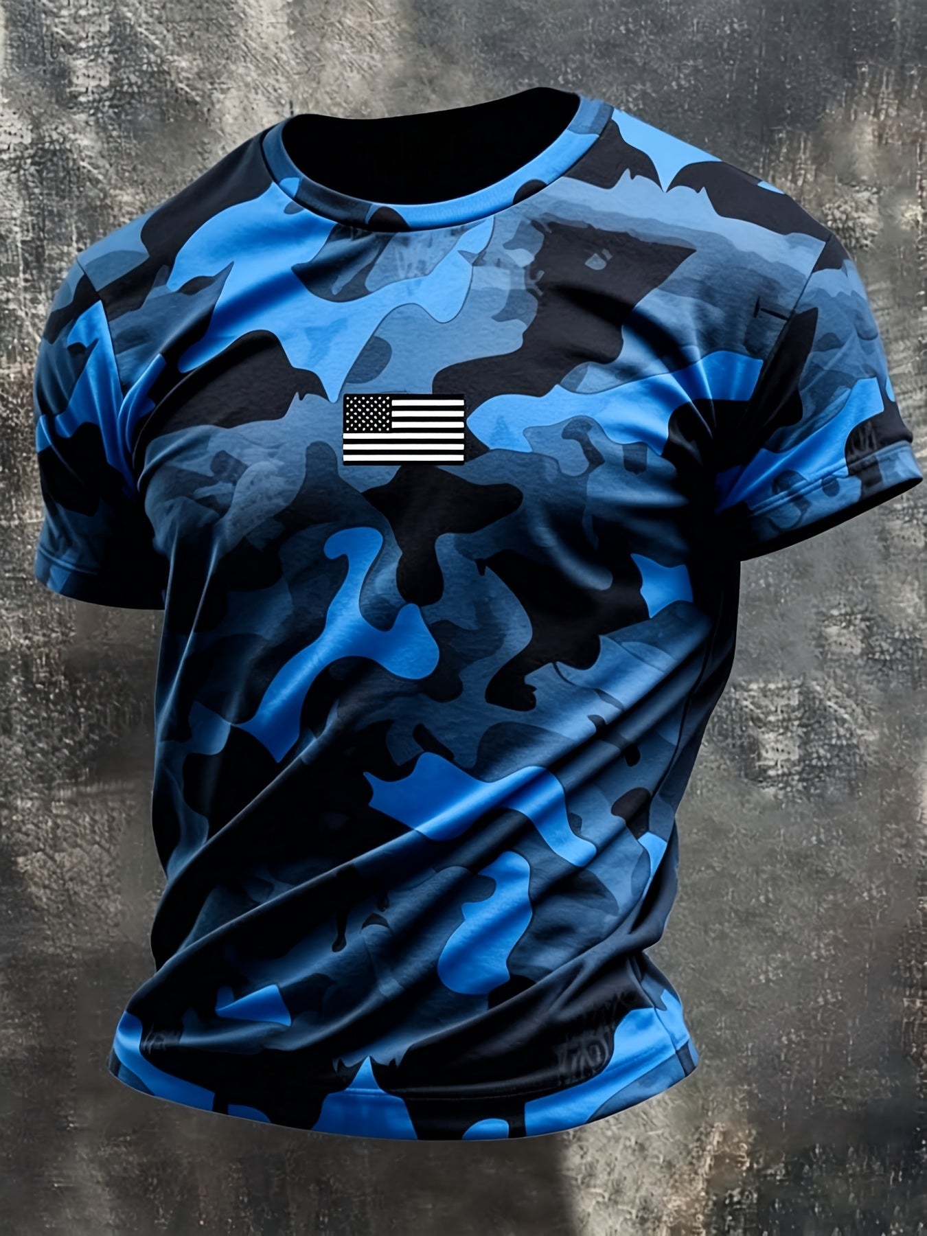 Men's Plus Size Camo Graphic T-Shirt - American Flag Chest Detail – Orange option – view 9