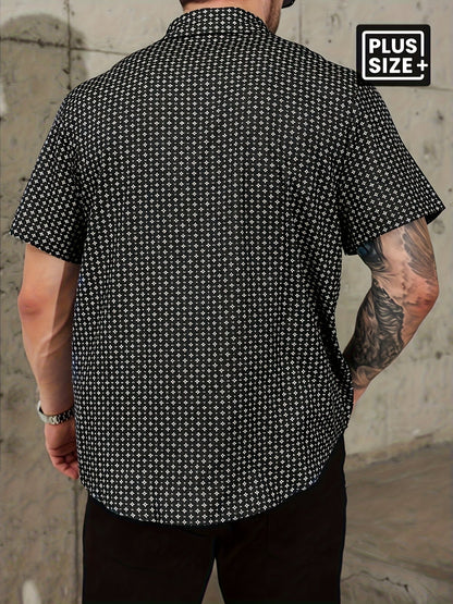Men's Plus Size Geometric Shirt – Black White Button Up – view 2