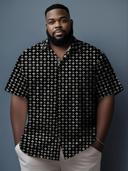Men's Plus Size Geometric Shirt – Black White Button Up – view 6