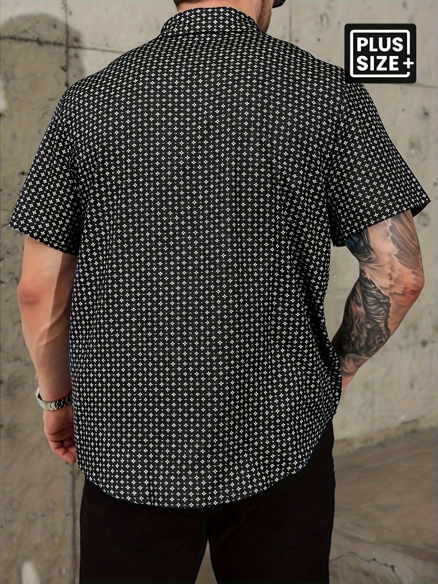 Men's Plus Size Geometric Shirt – Black White Button Up – view 7