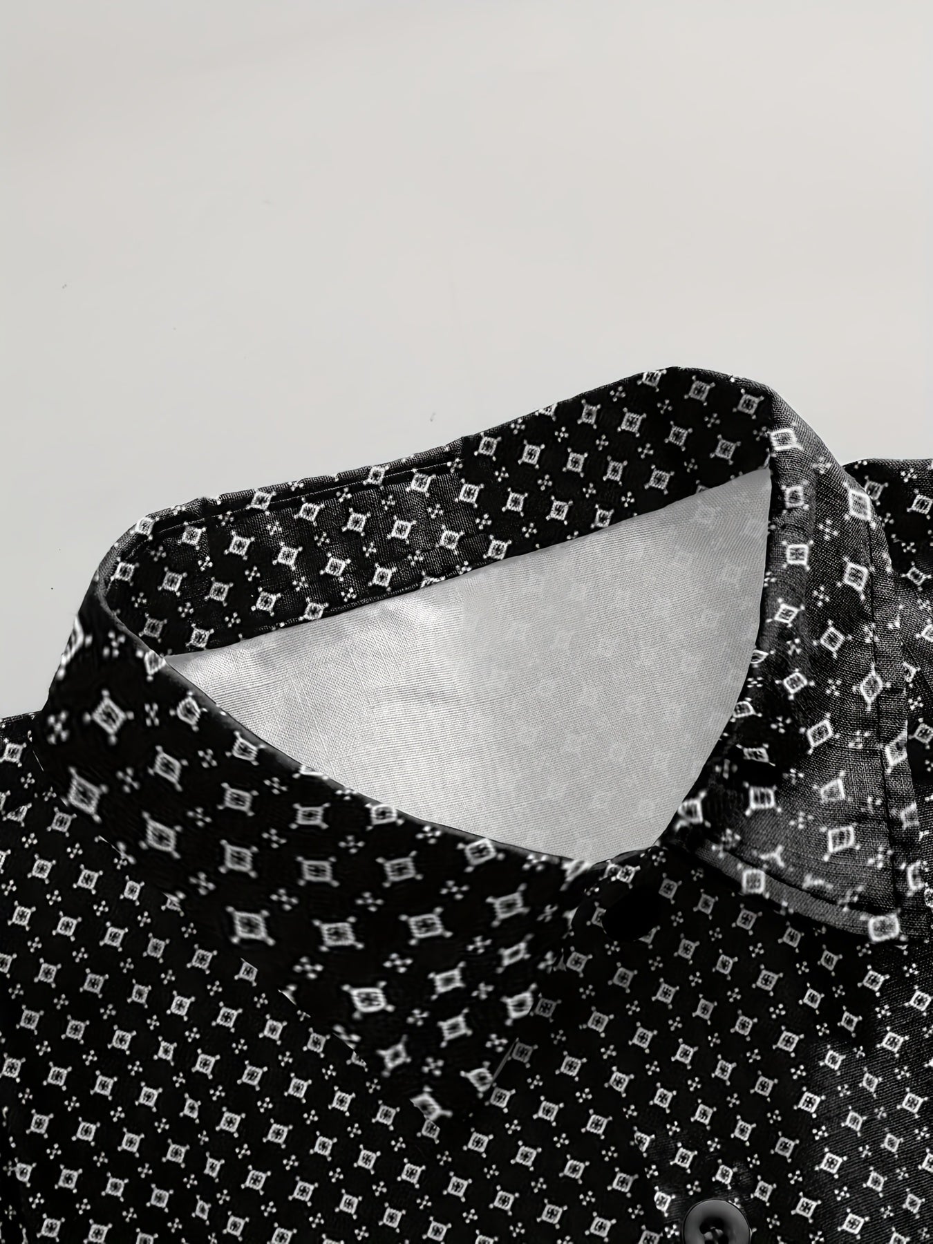 Men's Plus Size Geometric Shirt – Black White Button Up – view 9