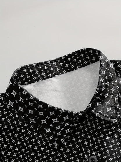 Men's Plus Size Geometric Shirt – Black White Button Up – view 9