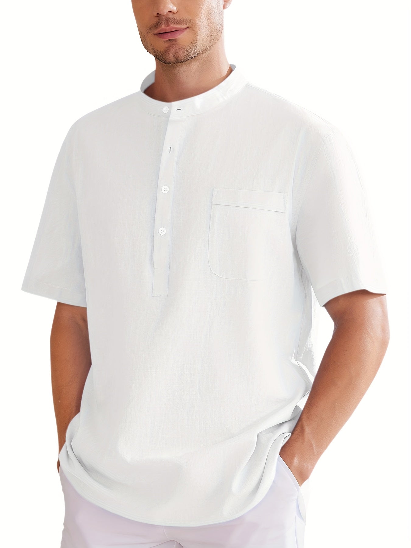 Men's Plus Size Henley Shirt – Sky Blue Short Sleeve – main product image