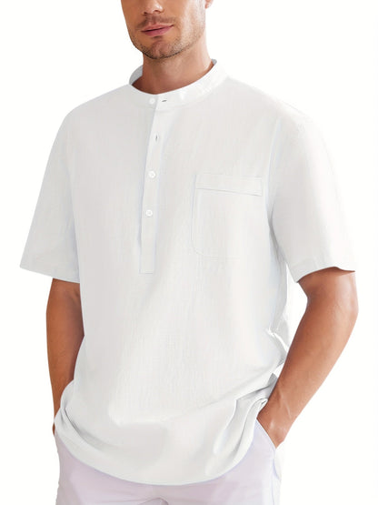 Men's Plus Size Henley Shirt – Sky Blue Short Sleeve – main product image