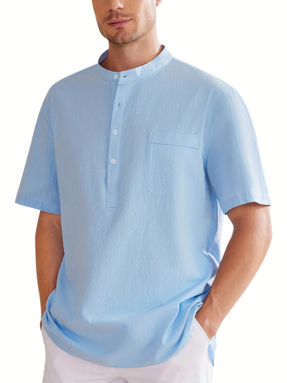 Men's Plus Size Henley Shirt – Sky Blue Short Sleeve – blue option – view 2