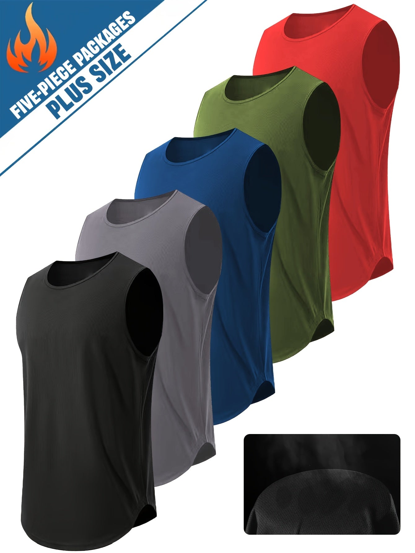 Men's Plus Size Performance Tank Tops - 5-Pack Breathable Sports Vests – view 8