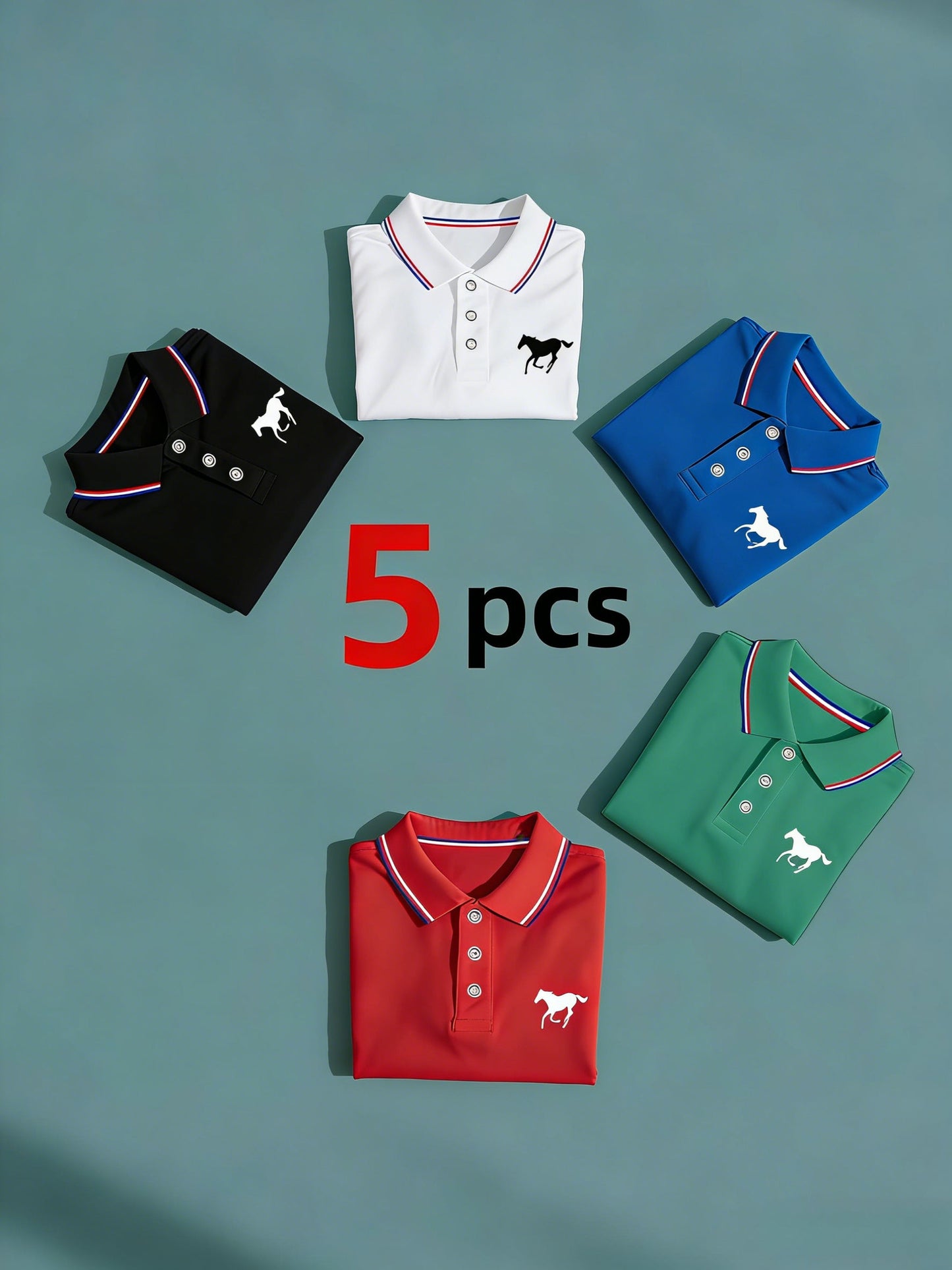 Men's Polo Shirt Set – 5 Pack Contrast Collar Golf Style – view 2