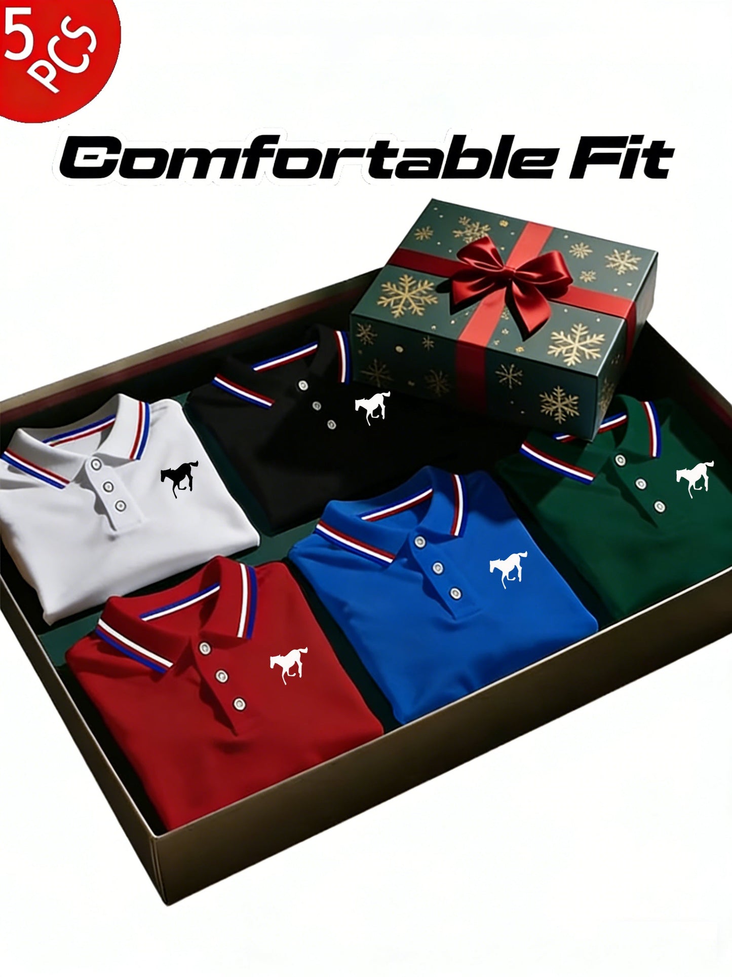 Men's Polo Shirt Set – 5 Pack Contrast Collar Golf Style – view 10