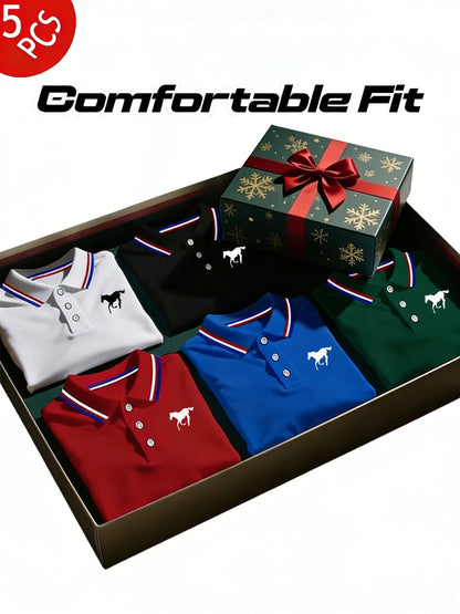 Men's Polo Shirt Set – 5 Pack Contrast Collar Golf Style – view 10