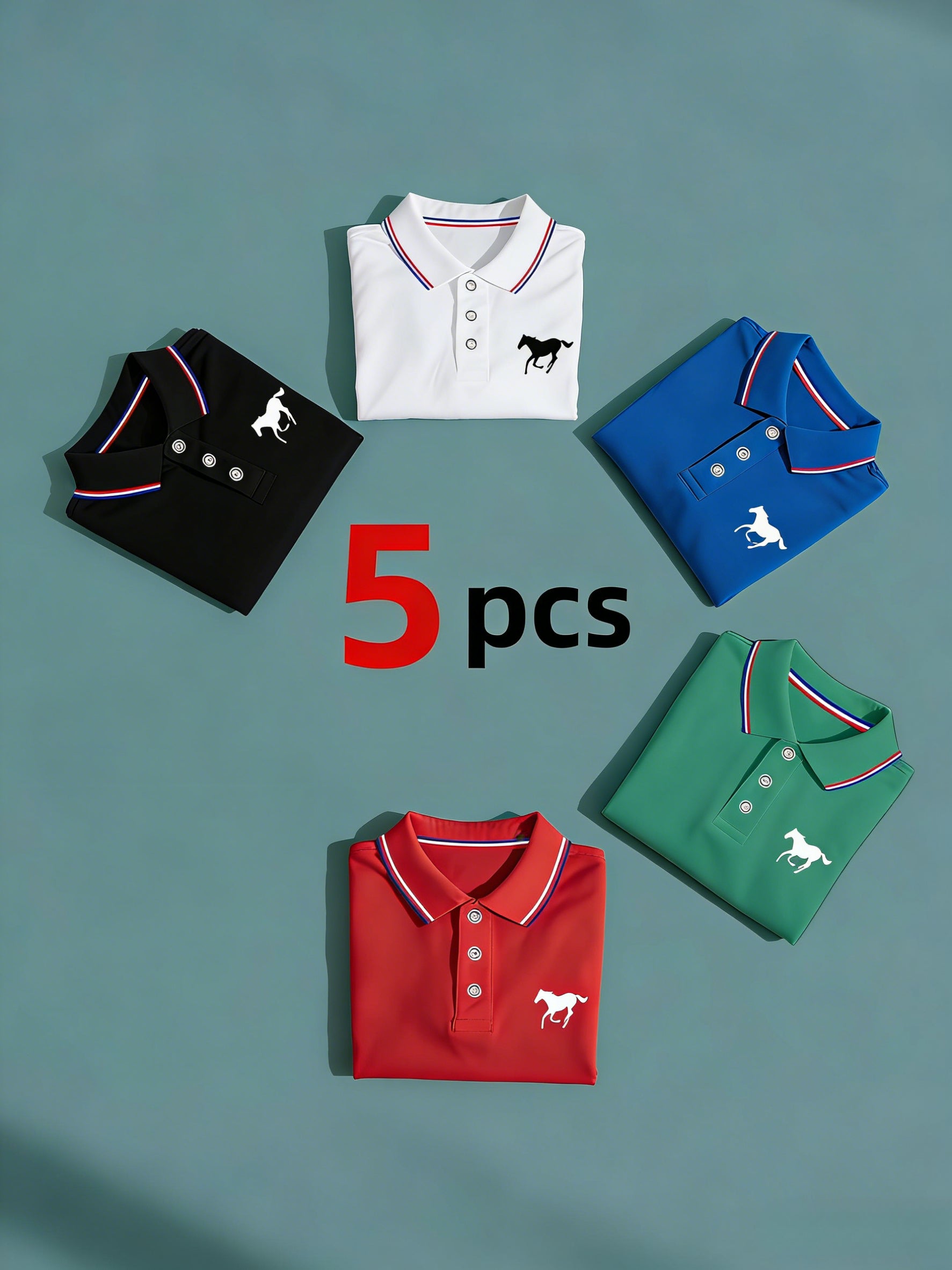 Men's Polo Shirt Set – 5 Pack Contrast Collar Golf Style – view 11