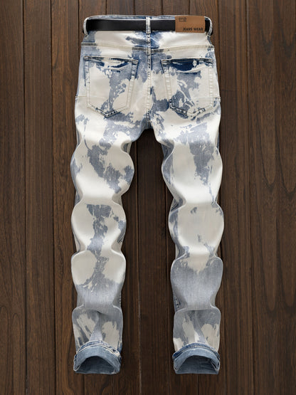 Men's Punk Slim-Fit Blue Jeans - Elastic Cuff Nightclub Style – view 9