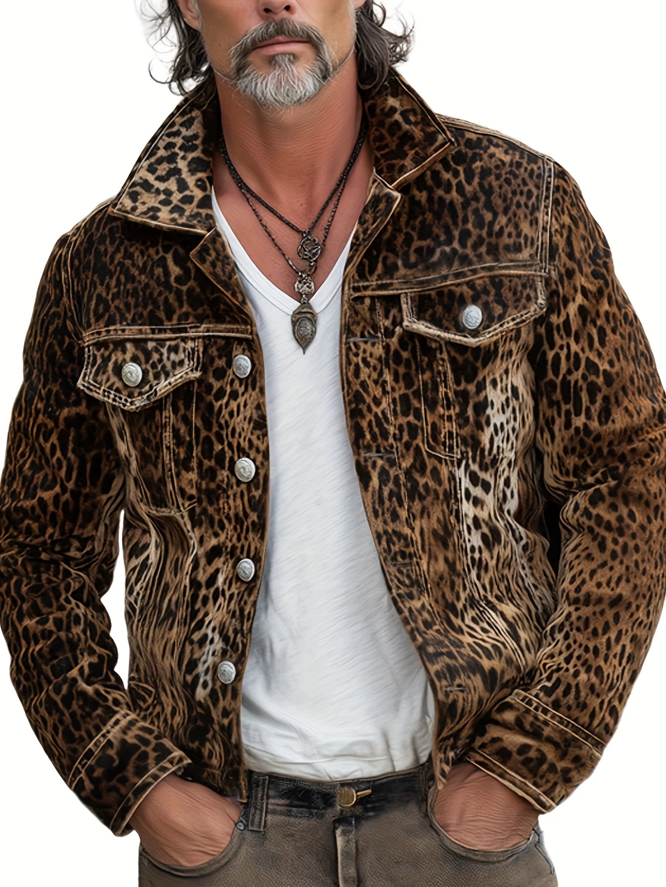 Men's Relaxed Denim Leopard Print Coat – view 4