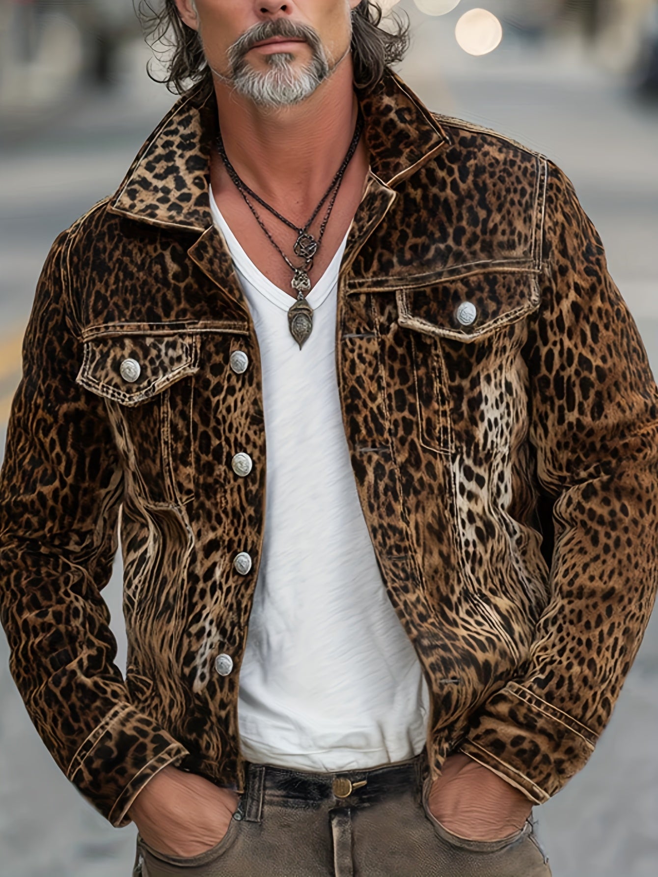 Men's Relaxed Denim Leopard Print Coat – view 6