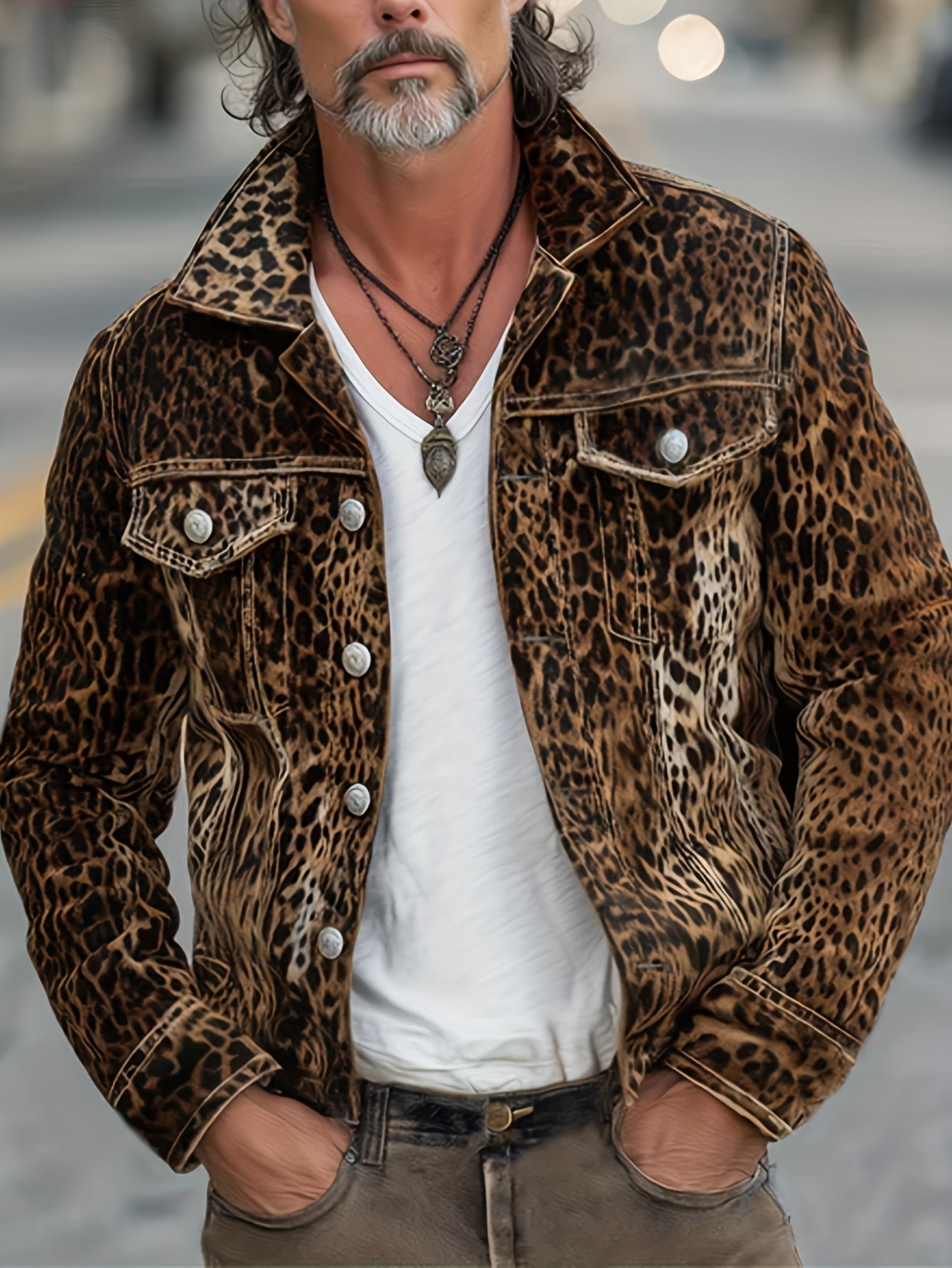 Men's Relaxed Denim Leopard Print Coat – view 10