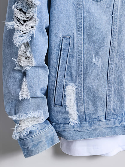 Men's Relaxed Denim Pullover Jacket – Light Blue – view 2