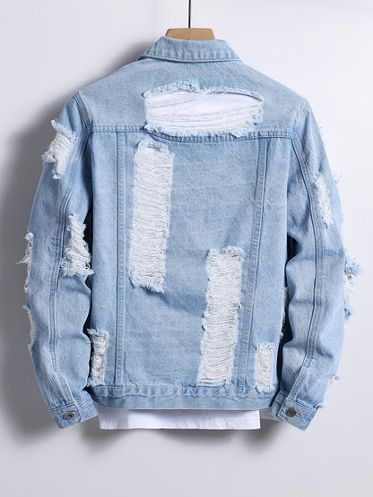 Men's Relaxed Denim Single-Breasted Jacket – Medium Blue – view 4