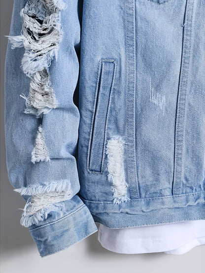 Men's Relaxed Denim Single-Breasted Jacket – Medium Blue – view 6