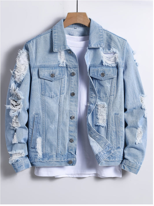 Men's Relaxed Denim Single-Breasted Jacket – Medium Blue – Blue option – main product image