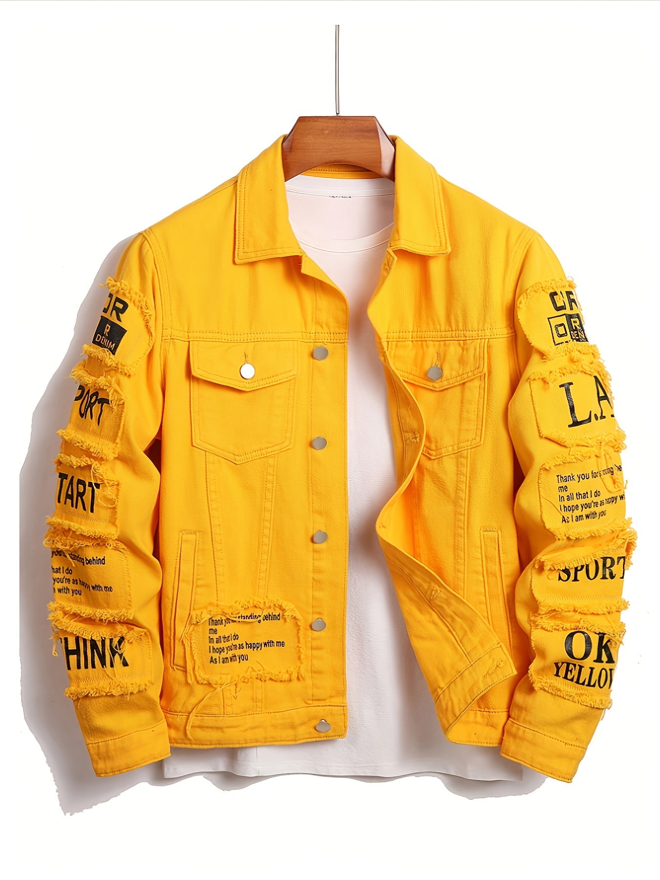 Men's Relaxed Denim Single-Breasted Jacket – Yellow – view 9