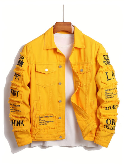 Men's Relaxed Denim Single-Breasted Jacket – Yellow – Yellow option – view 2