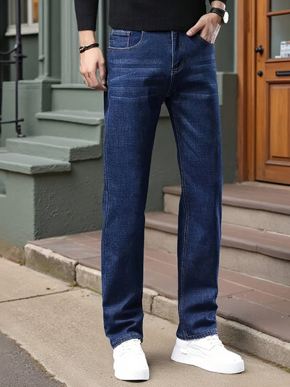 Men's Relaxed Fit Jeans - Classic Wash Clean Finish – Navy Color – view 2