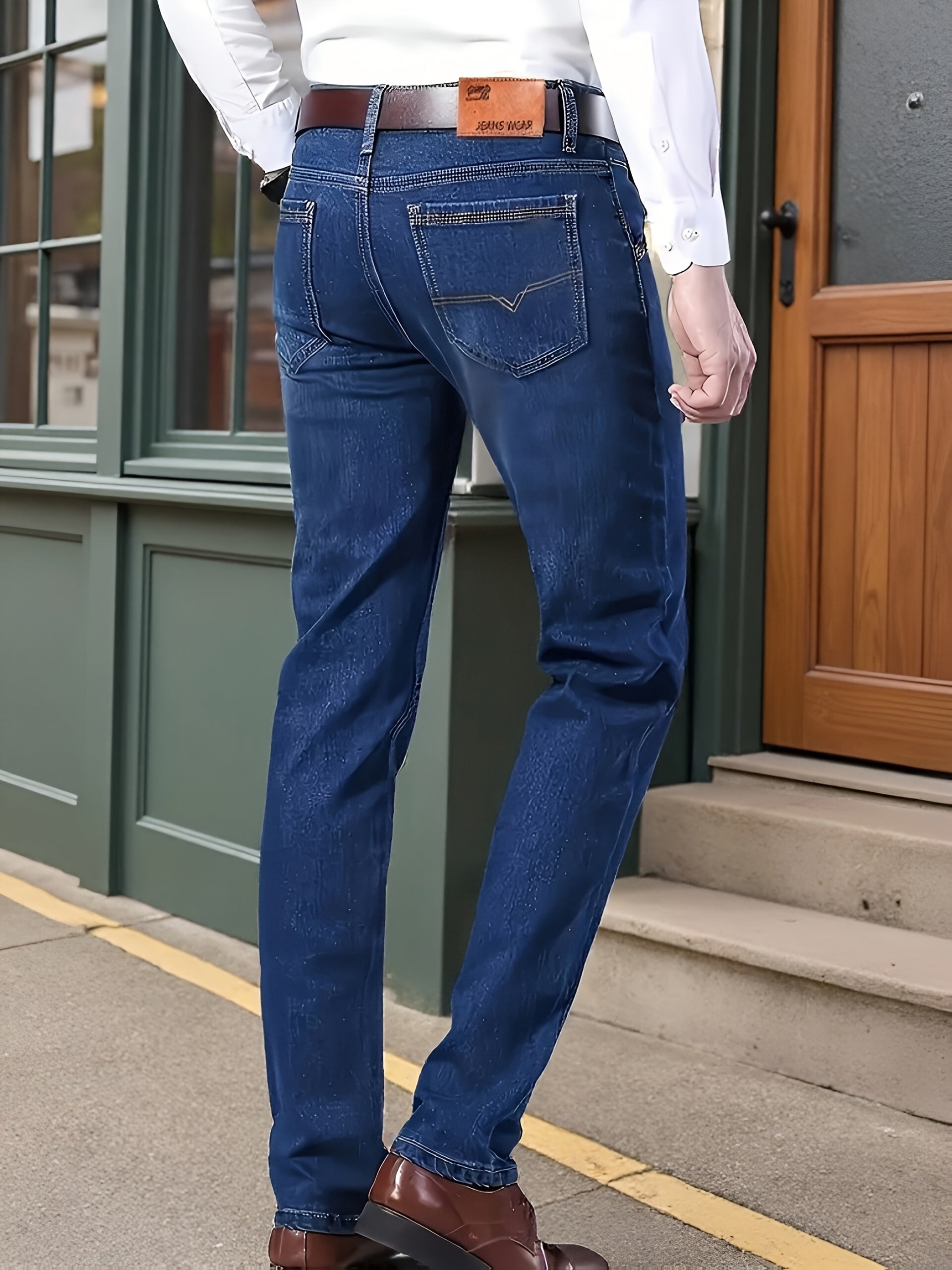 Men's Relaxed Fit Jeans - Classic Wash Clean Finish – Navy Color – view 4