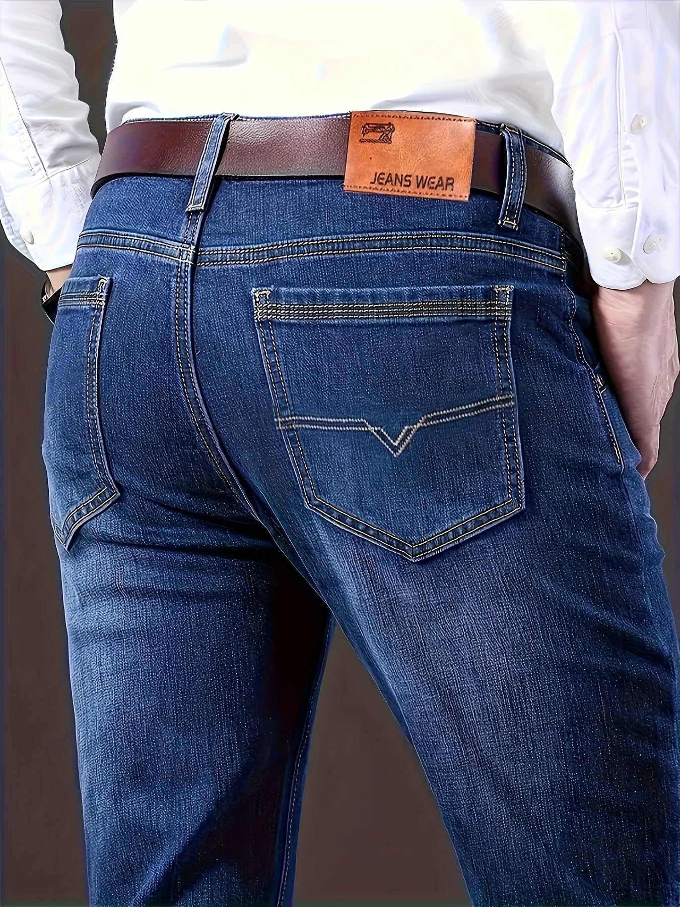 Men's Relaxed Fit Jeans - Classic Wash Clean Finish – Navy Color – view 5