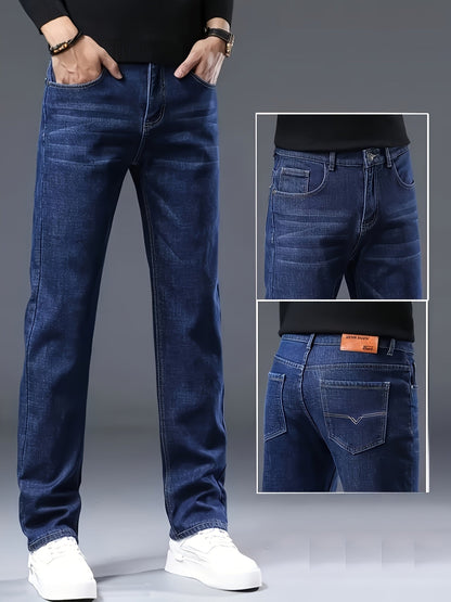 Men's Relaxed Fit Jeans - Classic Wash Clean Finish – Navy Color – view 12