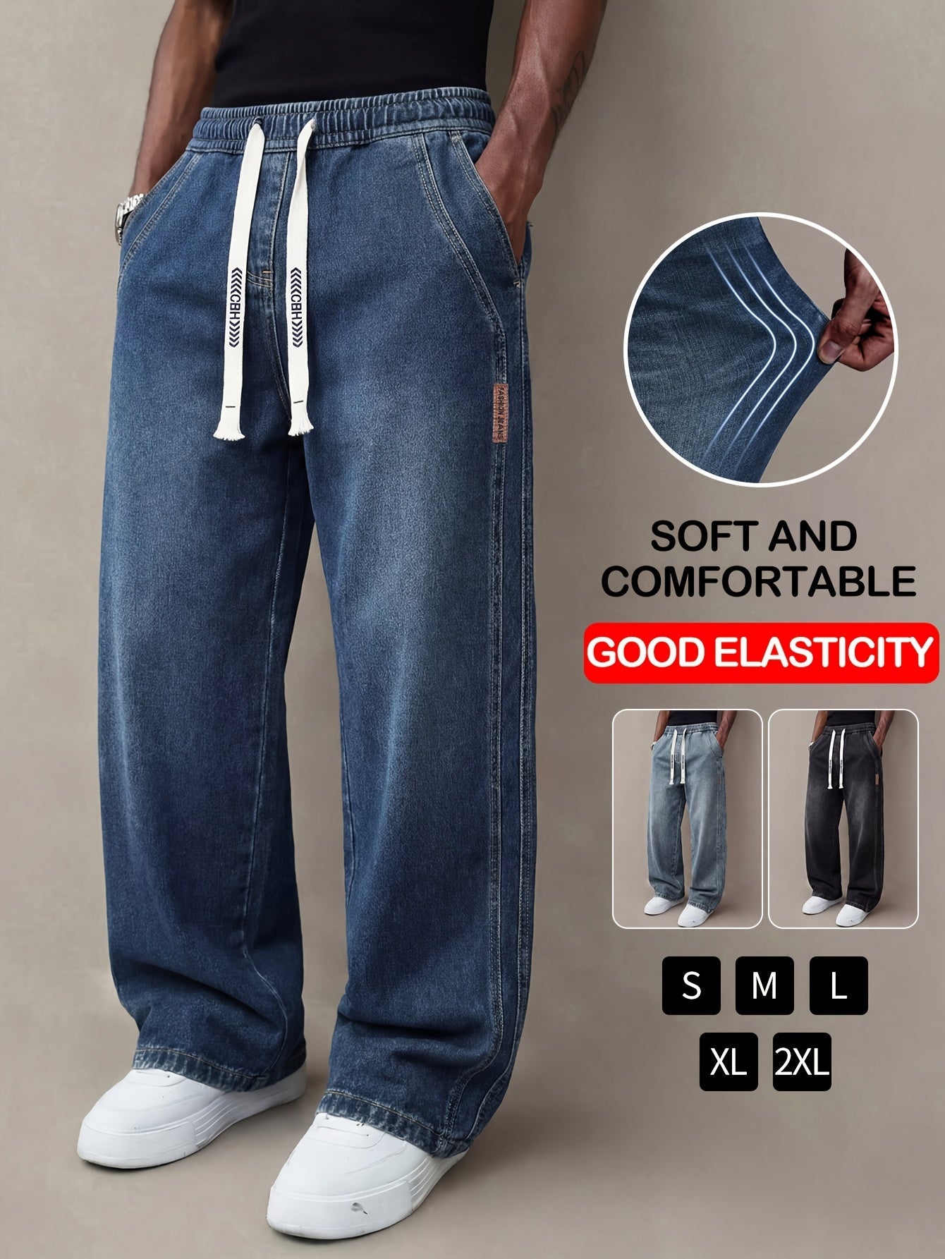 Men's Relaxed Fit Jeans - Classic Wash Clean Finish – Polished White Blue – White option – view 3