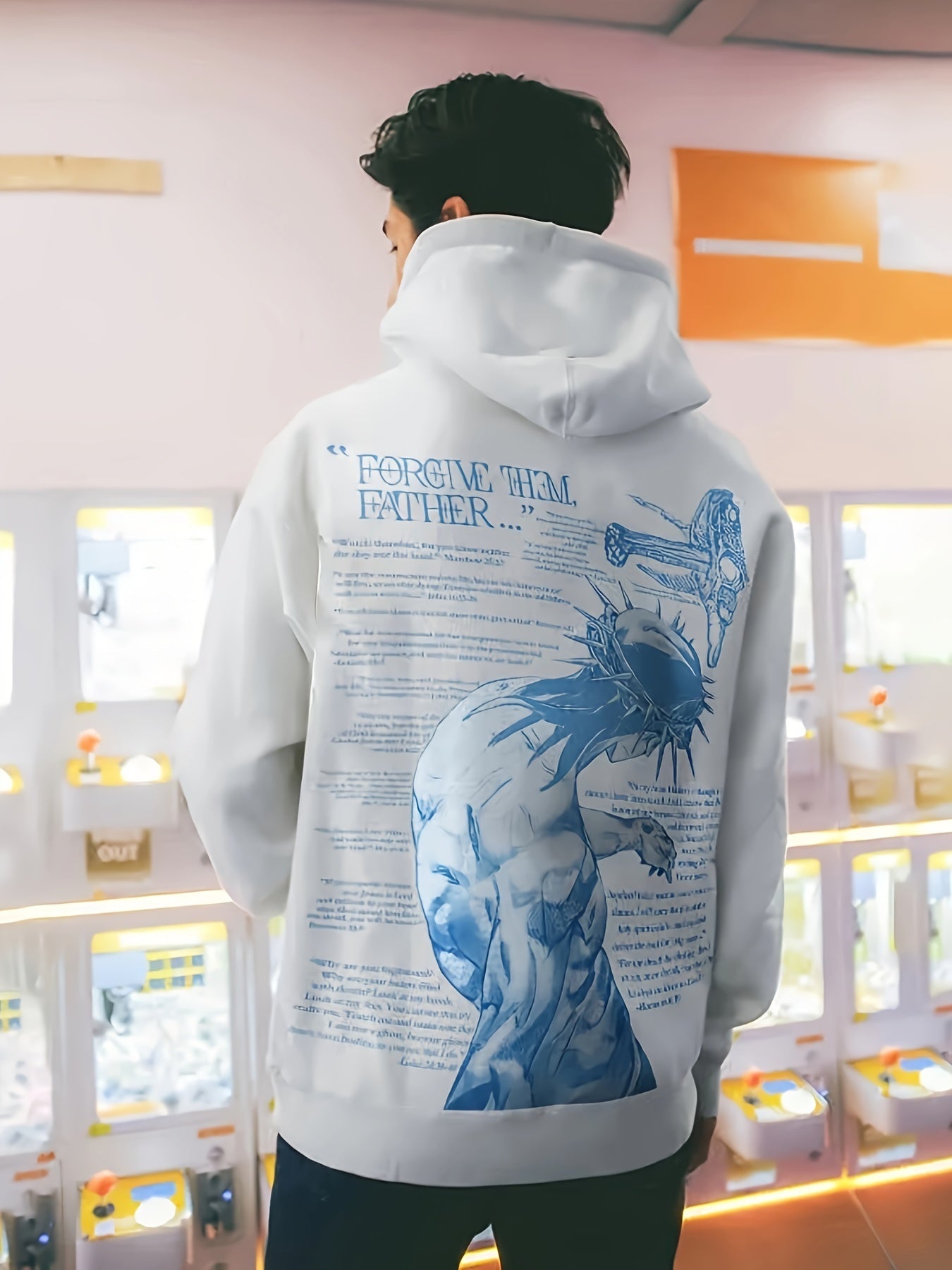 Men's Relaxed Fleece Graphic Hoodie – White option – view 3