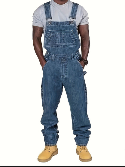 Men's Retro Denim Overalls - Loose Multi-Pocket Workwear – view 3